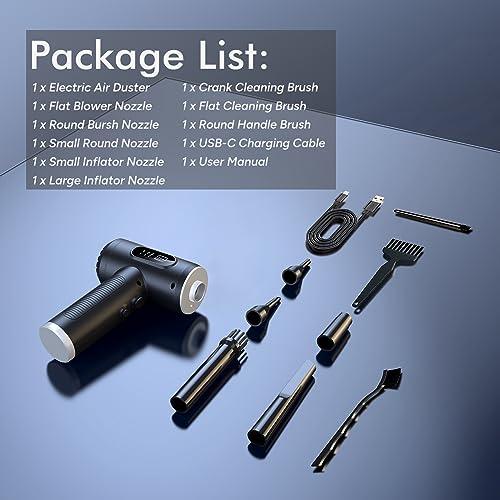 Electric Compressed Air Duster, 3-Gear Dust Blower for Computers Cordless PC Dusters Keyboard Electronics Cleaning Kit - 50000RPM 6000mAh Rechargeable with LED Light Display