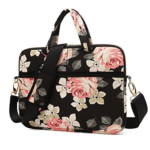 kayond Black Rose Patten water-resistant Laptop Shoulder Messenger Bag Case Sleeve for 14 Inch 14.1 Inch Laptop - color: Black Rose, size: 14-14.1 inch