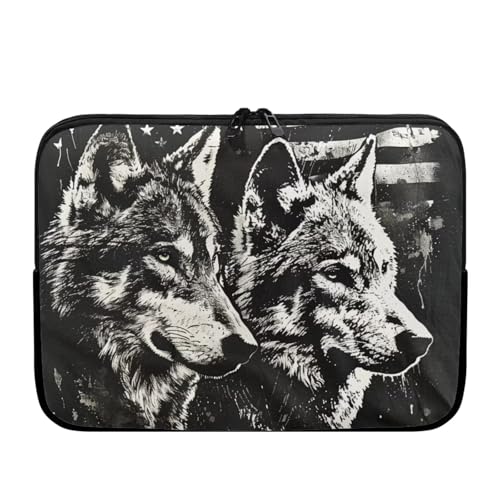 American Flag Wolf Printed Computer Case Bag for Women Men, Washable Laptop Bag Carrying Case 10 Inch Laptop Briefcase Neoprene, Computer Bag Compatible with Various Laptop Computers - color: American Flag Wolf-Black and White, size: 10 Inches