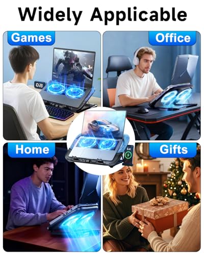 Upgraded Laptop Cooling Pad with Dual TEC Coolers & 2 Quiet Fans-RGB Laptop Cooler for 12-21in Laptops, Gaming Laptop Fan Cooling Pad Stand with Phone Holder, 100-Speed & 5-Height Adjustable, USB Port