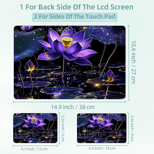 Universal Laptop Skin Decal, 3-Piece Vinyl Protector for 12 13 14 15.6" Notebook, Waterproof Anti-Scratch, Easy Trim & Bubble-Free Finish, Purple Lotus Flower - color: Purple Lotus Flower