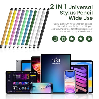 Stylus Pen for Touchscreen 10 Pack, 2 in 1 Universal Stylus High Precision Sensitivity, Stylus Pen for ipad, iPhone, Android, Galaxy Microsoft,Chromebook Tablet All Capacitive Touch Screens - color: Multi Colors-10pack