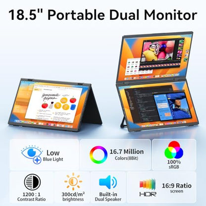 MAGICRAVEN Portable Dual Monitor for Laptop, Foldable Laptop Screen Extender, Plug & Play No Driver, 1080P FHD IPS 100Hz Triple Screen for Travel & Office, Compatible with Mac, Windows -18.5" - size: 18.5"