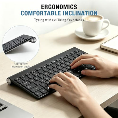 Wireless Keyboard, 78 Keys 2.4G Bluetooth Thin Lightweight Silent Keyboards for Laptop/PC/Tablet/Desktop/Smart TV - color: Black