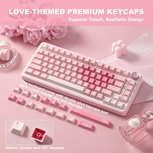 YUNZII B75 PRO Wireless Mechanical Gaming Keyboard | Custom 75% Layout with Knob,Gasket Mount,Hot Swap,Creamy Pre-lubed Switch,BT/USB-C/2.4G(Cocoa Cream V2 Switch,Pink) - color: Pink, size: Cocoa Cream V2 Switch
