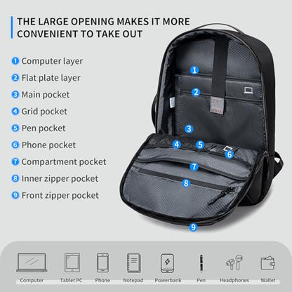 Laptop Backpack for Men Women, 17 Inch Black Lightweight Waterproof Business Backpack, Anti-Theft Work Computer Bag, Durable Daypack Casual Backpack for Work College Weekender Travel