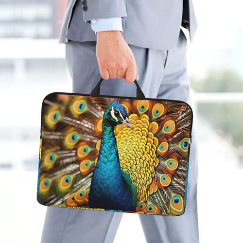 14 Inch Laptop Sleeve Case Waterproof Lightweight Laptop Case Bag Peacock Travel Laptop Bag With Handle Briefcase Messenger Bag For Women Men