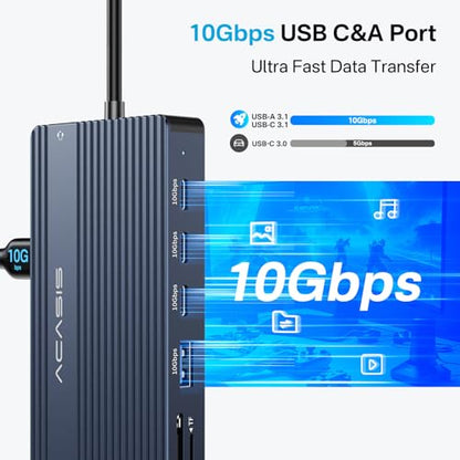 ACASIS USB C Docking Station Dual HDMI Monitor,14 in 1 Laptop Docking Station 3 Monitors, 2 * 4K HDMI+1080p VGA+100W PD+Ethernet+5*USB 3.1+SD/TF+Audio Adapter, USB C Hub for Dell/Lenovo/HP/ThinkPad - color: Grey