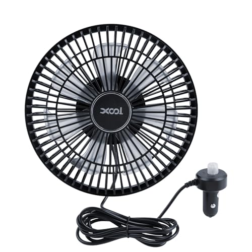 XOOL Clip Car Fan, 9 Inches 12V/24V Fan, 360° Rotatable Electric Cooling Clip on Fan with Stepless Speed Regulation for SUV, RV, Truck - size: Cigarette Single Fan 9''- Clip(Large）