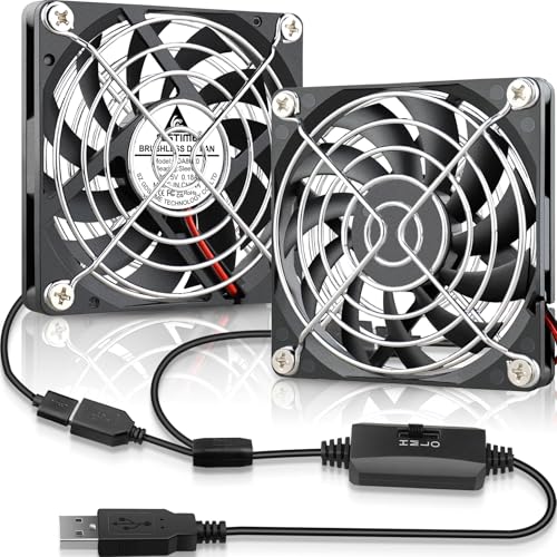 GDSTIME Dual 80mm x 10mm Slim USB Fan with 3 Speeds Control, DC 5V Powered | L/M/H Adjustable, Brushless, Ultra Thin 8010, 80x80x10mm, for Mini Computer PC, Receiver, DVR, Cable Box, DIY Cooling Project - size: 80x10mm