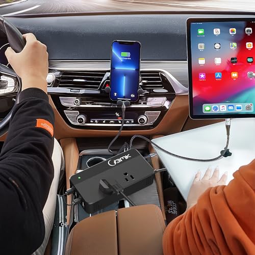 200W Car Power Inverter 12V DC to 110V AC Converter with 2 AC Outlets & 4 USB Ports, Dual QC3.0 + 2 USB-C PD 18W, Cigarette Lighter Plug Adapter for Laptop Tablet Road Trip