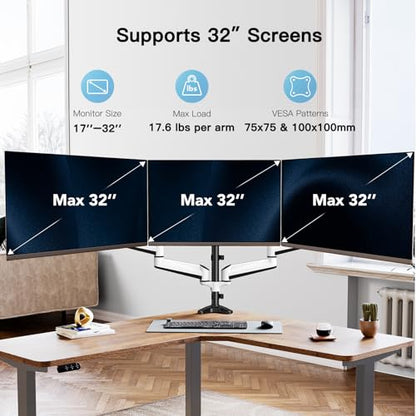 HUANUO Triple Monitor Stand - Full Motion Articulating Monitor Mount Fit Three 17 to 32 inch LCD Computer Screens with Clamp, Grommet Kit - color: White