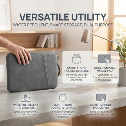 PU Leather Laptop Sleeve 14 inch, Slim Laptop Carrying Case Bag Computer Sleeve Cover Compatible with MacBook Air/Pro, HP, Dell, Lenovo(Gray) - color: Dark Gray, size: 14 inch