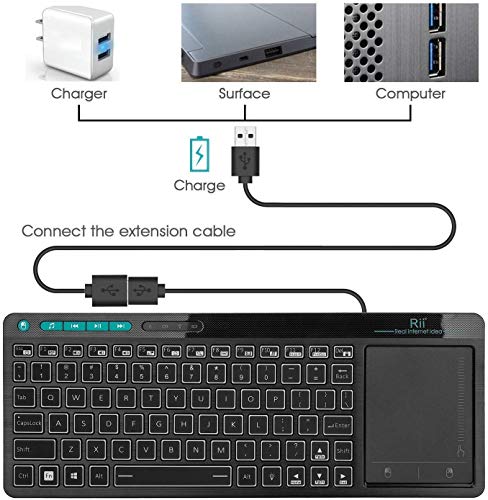 Rii K18 Plus Wireless 3-LED Color Backlit Multimedia Keyboard | Multi-Touch Trackpad Rechargable Keyboard for Android TV Box,PC,Smart TV,Xbox,Raspberry Pi, HTPC IPTV,Windows, MacOS ﻿ - style: 2.4G Version