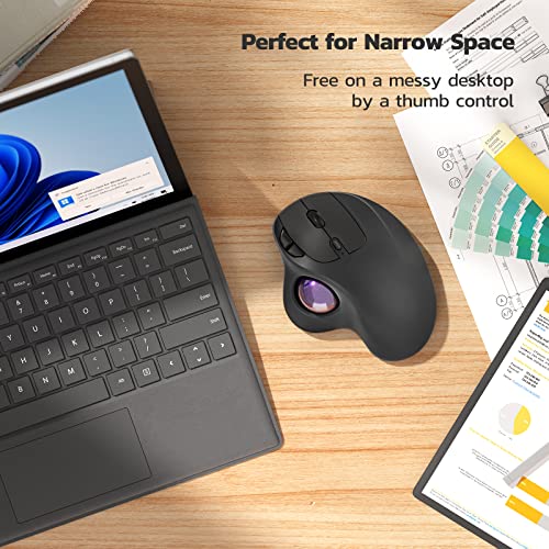 Nulea M501 Wireless Trackball Mouse, Rechargeable Ergonomic, Easy Thumb Control, Precise & Smooth Tracking, 3 Device Connection (Bluetooth or USB Receiver), Compatible for PC, Laptop, Mac, Windows. - color: C-Purple