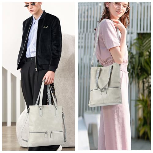 Lassviin Laptop Tote Bag, Leather Work Tote for Computer Bag Waterproof Lightweight Shoulder Bag Purse Handbag Crossbody Bag - color: White / White - Large