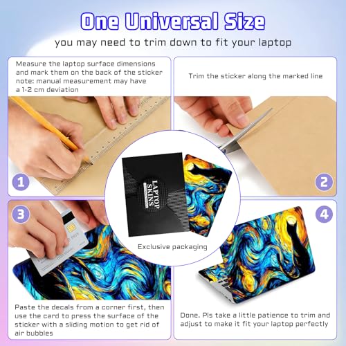 Universal Laptop Skin Sticker Decal, Compatible with MacBook HP Dell Lenovo 12"-15.6", Reusable Vinyl Notebook Cover 3PCS Set, High-Recognition Film-Van Gogh Starry Night Cat - color: Black Cat Starry Night