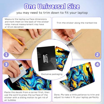 Universal Laptop Skin Sticker Decal, Compatible with MacBook HP Dell Lenovo 12"-15.6", Reusable Vinyl Notebook Cover 3PCS Set, High-Recognition Film-Van Gogh Starry Night Cat - color: Black Cat Starry Night