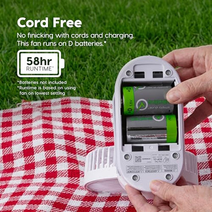 IRIS USA 5" Battery Operated Clip On Fan, D-Battery Powered, Outdoor, White | Compact Foldable Personal Fan, Portable Travel Mini Desk Fan, Pet Stroller Car Fan, Office Bedside Picnic Camping Outdoor - color: White - Battery, style: Clip On