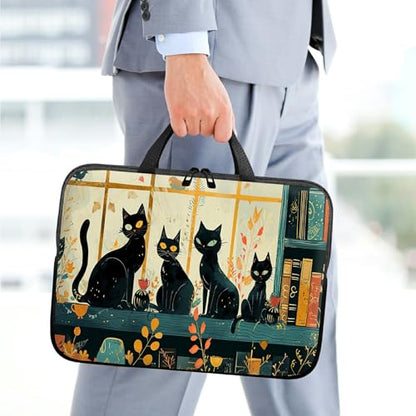 10 inch Laptop Sleeve with Laptop Skin Sticker Set – Slim Protective Case with Smooth Zipper, Lightweight Tablet & Notebook Sleeve for Travel & Daily Carry, Black Cats - color: Black Cats, size: 10 inch