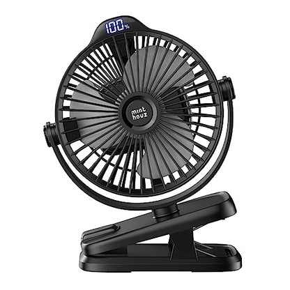 Minthouz 8000mAh Rechargeable Small Clip Fan with Battery Level Indicator | Battery Powered Fan with Remote, 720° Rotation Low Noise USB C Desk Fan for Outdoor Home/Office/Camping/Travel - color: Black