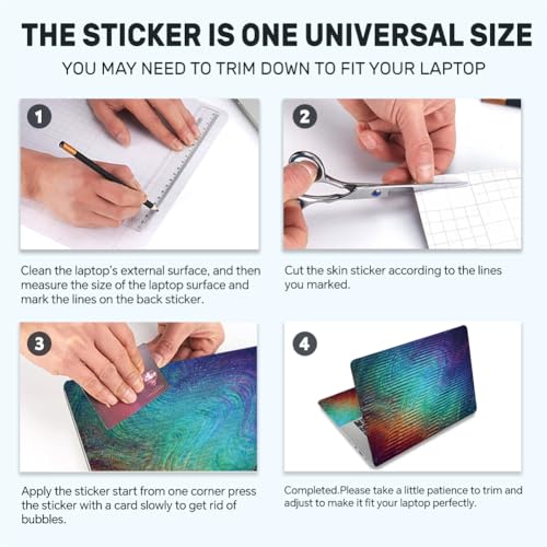 3Pcs Abstract Laptop Skin Sticker Psychedelic Colors Universal Removable Vinyl Stickers Fits for 12.1 13 14 15.6 16 Inch Waterproof Notebook Decal Cover Gift - color: blue