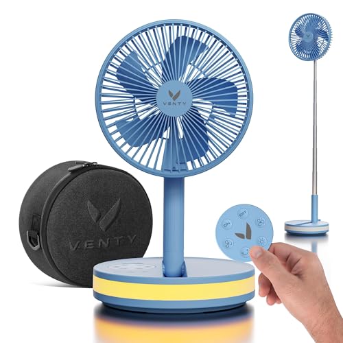 VENTY Portable Fan - Wireless Battery Operated Fan - 4 Speeds - LED Lighting - Carry Case & Remote Control - Cruise Travel - Outdoor Travel RV Power Bank With USB-C Port (Blue with Case) - color: Blue