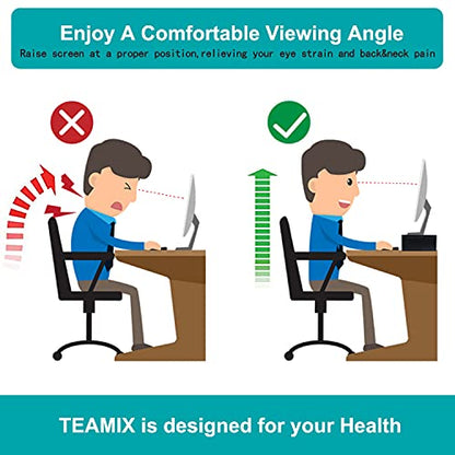 TEAMIX 20 inch Monitor Riser, Sturdy Wood Desktop Riser for TV/PC/Laptop/Printer, TV Riser Stand Computer Shelf with Storage for Home Office