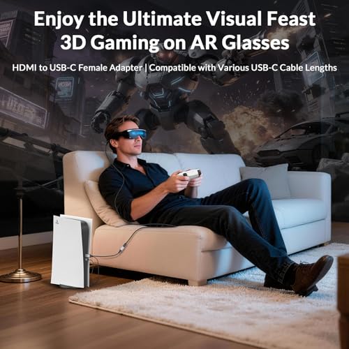 HDMI to USB C Cable 4K@60Hz 0.75ft, Unidirectional Adapter for AR Glasses | Male to Female, Compatible with Xreal Air/Rokid AR/Rayneo, PS5/Xbox/Steam Deck,Portable Monitor Touch, Gold-Plated Connectors