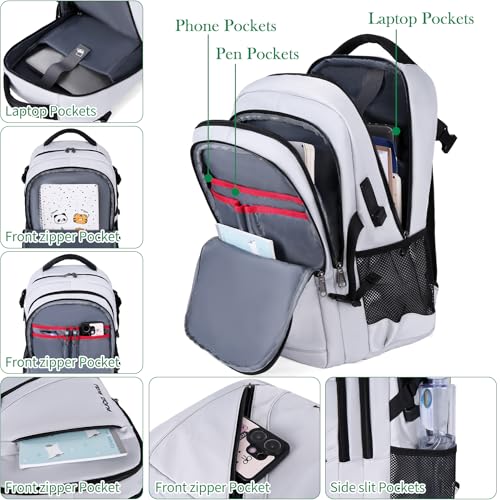FENGDONG Durable Waterproof Travel Laptop Backpack 17.3 inch,Large College Backpack Bookbag for Men & Women Business Backpack with USB Charging Port and Headset Port Silver Black - color: A4-silver Gray