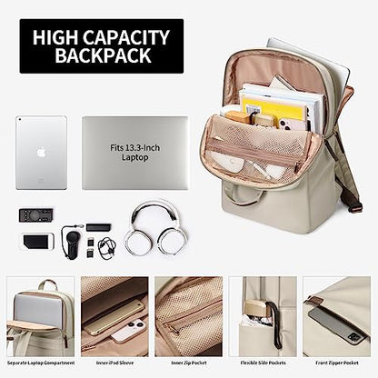 GOLF SUPAGS Travel Laptop Backpack for Women Anti Theft Slim Durable College Bookbag Business Computer Bag Fit 13.3Inch Notebook (Apricot, 13.3Inch) - color: Apricot, size: 13.3 Inch