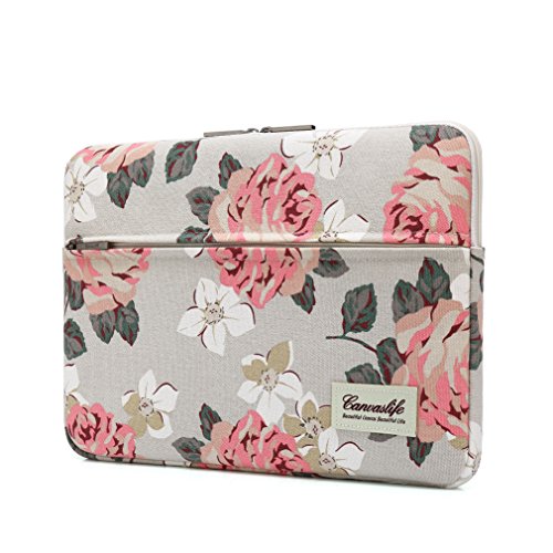 Canvaslife Pink Rose Pattern 13 inch Canvas Laptop Sleeve with Pocket 13 inch 13.3 inch Laptop 13 case13 Sleeve - color: Pink Rose, size: 13 inch/13.3 inch