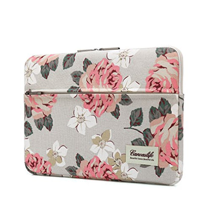 Canvaslife Pink Rose Pattern 13 inch Canvas Laptop Sleeve with Pocket 13 inch 13.3 inch Laptop 13 case13 Sleeve - color: Pink Rose, size: 13 inch/13.3 inch