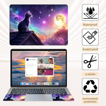 Laptop Skin Sticker 3-Piece Set,Cute Cat with Galaxy | Trim-to-fit 3-piece vinyl set with one 15 x 10.6 in lid skin and two palm-rest decals for many 12-15.6 in laptops - color: Cute Cat With Galaxy