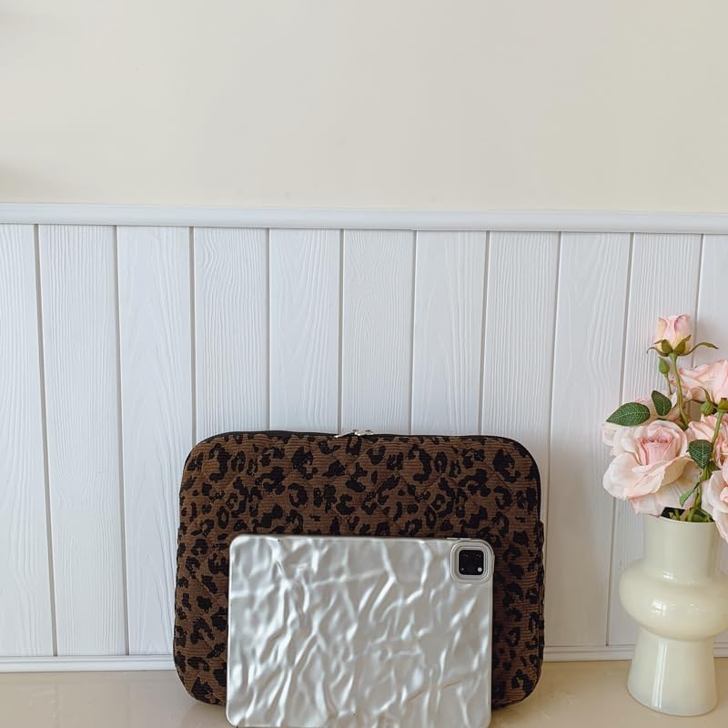 Cute Bow Puffy Laptop Sleeve 13-15 Inch Cute Quilted Laptop Protective Case Padded Bow Computer Sleeve for MacBook (Leopard Coffee, 13inch) - color: Leopard Coffee, size: 13inch