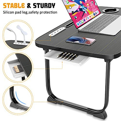 Fayquaze Laptop Bed Desk, Portable Foldable Laptop Bed Table with USB Charge Port Storage Drawer and Cup Holder, Lap Desk Notebook Stand Tray Table Serving Tray for Eating, Reading and Working | Portable, Foldable, Lap Desk with USB Charge Port Storage Dr