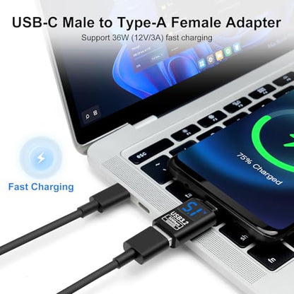 USB 3.2 Digital Display USB C Male to USB-A Female OTG Adapter 10Gbps, Real-time Power Monitoring, Up to 36W Fast Charging Compatible with Laptop, Power Bank and More USB-A Devices (2 Pack) - style: AY-Cm-Af-dd-bk
