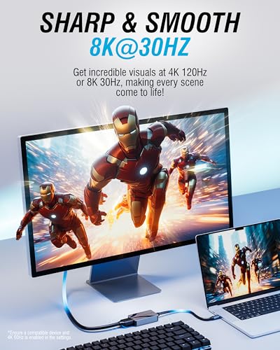 SABRENT 8K USB Type-C to HDMI Adapter - 8K@30Hz & 4K@120Hz, HDR10/Dolby Vision, VRR & FreeSync, Compatible with Laptops, Tablets, Smartphones, Portable Gaming Systems, Aluminum Design (DA-CH8K) - style: 8K HDMI Adapter