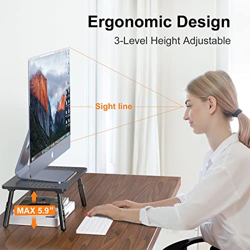 Foldable Monitor Riser Metal Computer Stand for Desk 3 Height Adjustable Laptop Stand with Pen Storage, MST013