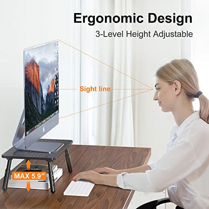 Foldable Monitor Riser Metal Computer Stand for Desk 3 Height Adjustable Laptop Stand with Pen Storage, MST013