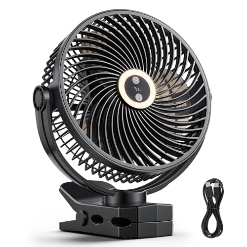VEVOR Portable Clip Fan, Rechargeable Clip On Fan with Light, USB Port with 3 Speeds & Circulation Mode, Strong Airflow Sturdy Clamp, Long Runtime for Desk, Golf Cart,Outdoor Camping Treadmill,Black - color: Portable Clip Fan w/ Light, Black