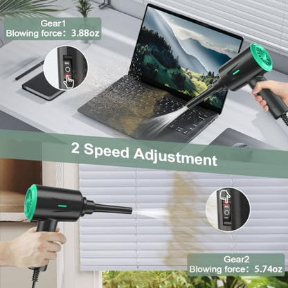 Meudeen Air Duster - Electric Air Blower - 5.74oz High Power Cleaning for Computer - PC - 2 Gear Compressed Air - color: Green