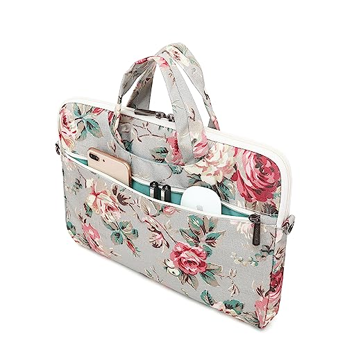 Rose Pattern Water Resistant Laptop Shoulder Messenger Bag for MacBook Pro 16 inch,15.6 inch and 15 inch-16 inch Laptop - color: Grey Rose