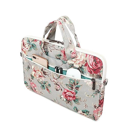 Rose Pattern Water Resistant Laptop Shoulder Messenger Bag for MacBook Pro 16 inch,15.6 inch and 15 inch-16 inch Laptop - color: Grey Rose