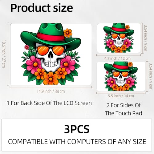 Beach Party Skull Sunglasses Universal Laptop Skin Sticker 3PCS, Protective Decal Trim-to-Fit 11.6" 13.3" 14" 15.6" Laptop Vinyl Cover, Removable Anti-Scratch Computer Decal Protector - color: Beach Party Skull Sunglasses