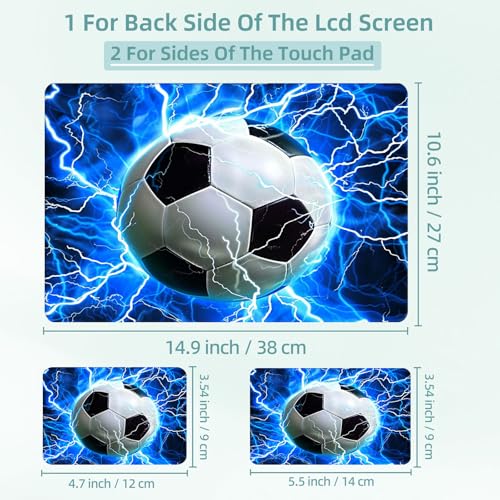 Universal Laptop Skin Decal, 3-Piece Vinyl Protector for 12 13 14 15.6" Notebook, Waterproof Anti-Scratch, Easy Trim & Bubble-Free Finish, Soccer Ball on Blue Lightning - color: Soccer Ball on Blue Lightning