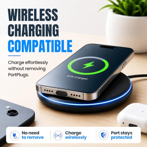 USB C Dust Plugs 10 Pack with Cleaning Brush, Charging Port Covers, Black | Helps block dust, lint and debris, helps support reliable charging, snug low profile fit, durable flexible construction - color: Black