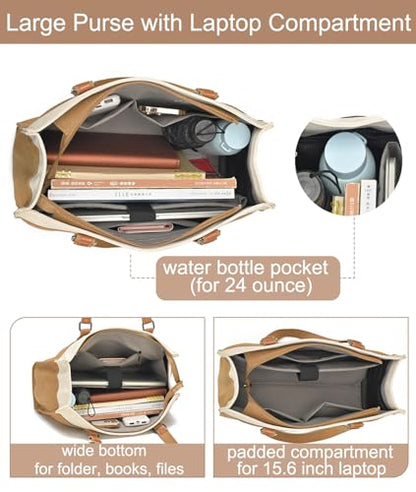 Laptop Tote Bag for Women 15.6 Inch, Large Work Bag with 10 Pockets - color: Brown