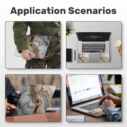 Laptop Skin Sticker Decal PVC Vinyl Sticker Notebook PC Protector Waterproof Scratch Resistant Laptop Skin for 12.1 13 13.3 13.6 14 15 15.3 16 Inch White Marble with Gold Accents - color: White Marble