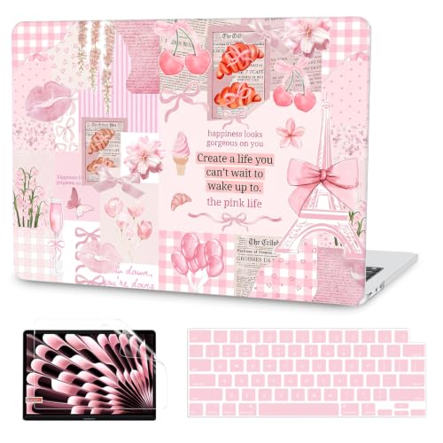 G JGOO Compatible with MacBook Air 13 inch Case 2026 2025-2022 M5 A3449 M4 A3240 M3 A3113 M2 A2681, Plastic Hard Shell for MacBook Air 13.6 inch Case + Keyboard Cover + Screen Protector, Blush Collage - color: Blush Collage